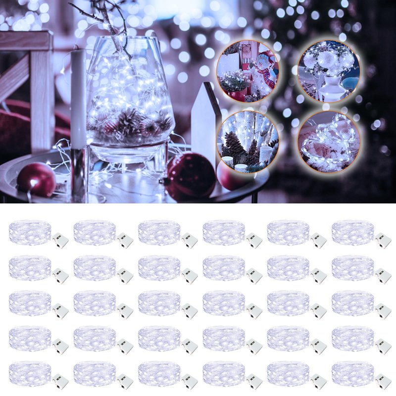 Fairdeer 30 Pack Fairy Lights Battery Operated - 7ft 20 Led Twinkle Lights 3 Modes, Bulk Mini String Lights Waterproof for Mason Jars Vases DIY Party Wedding Decoration Christmas -Cool White