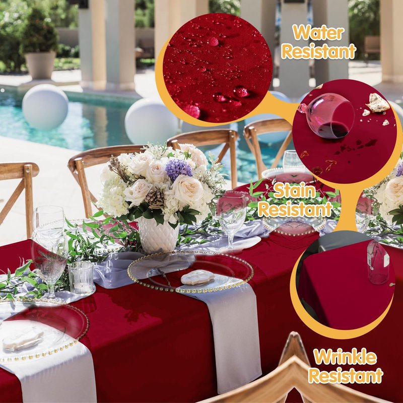 BRILLMAX 10 Pack Burgundy Tablecloths 60 x 102 Inch for 6ft Rectangle Tables - 150 GSM Polyester Fabric, 15" Standard Drop, Water, Stain & Wrinkle Resistant Cloth Cover for Wedding Dining Buffet
