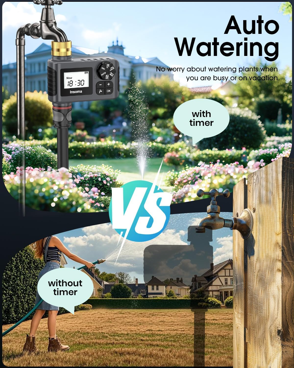 Water Timer - Automatic Drip Irrigation Controller for Garden Hose | Rain Delay & Manual Mode