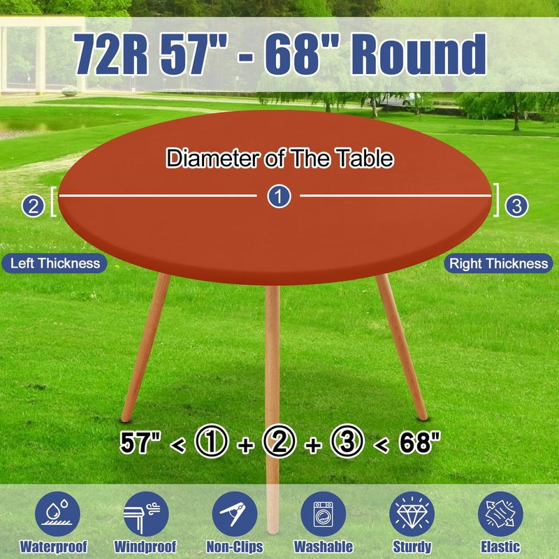 Moosfor Round Spandex Tablecloth, Elastic Fitted Waterproof Tablecloths for 57"-68" Tables, Stretch Washable Picnic Table Cover for Camping, Dining, Indoor and Outdoor, Rust