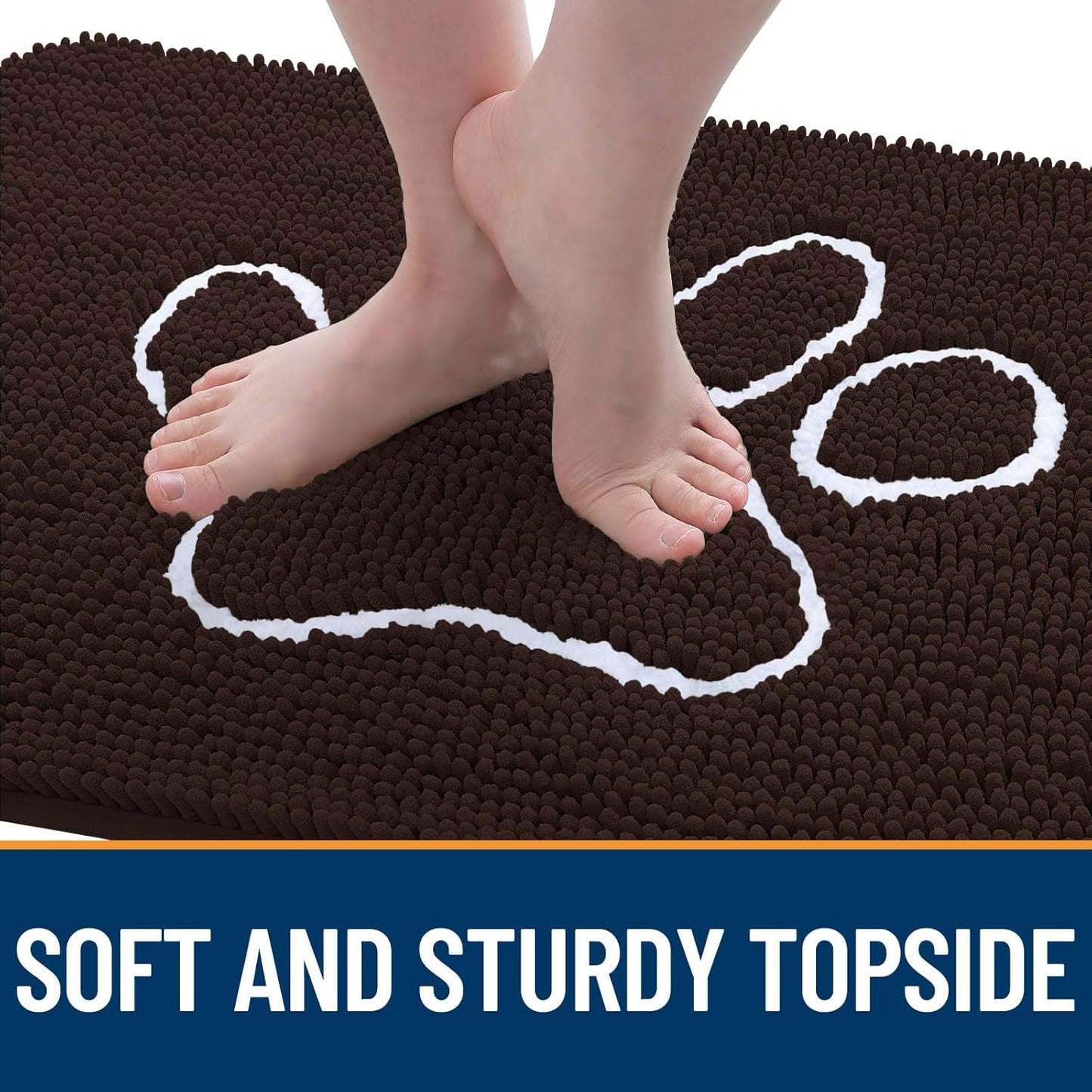 OLANLY Dog Door Mat - Absorbent Non-Slip Muddy Paws Mat | 44x32 Paw Print Design, Quick Dry Chenille, Brown