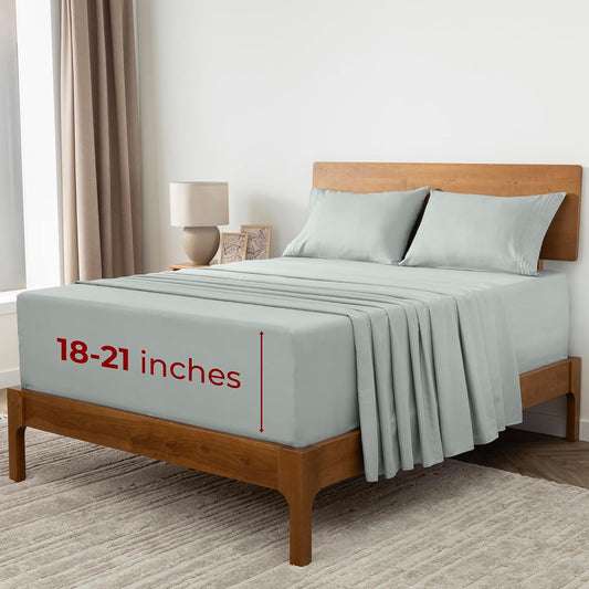 Mellanni Extra Deep California King Sheets - Hotel Luxury, Ultra Soft & Cooling - 4 PC Set in Spa Mint
