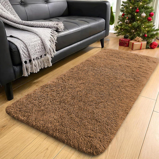 OLANLY Machine Washable 2x4 Runner Rug - Soft Fluffy Shaggy Carpet for Bedroom & Hallway | Khaki