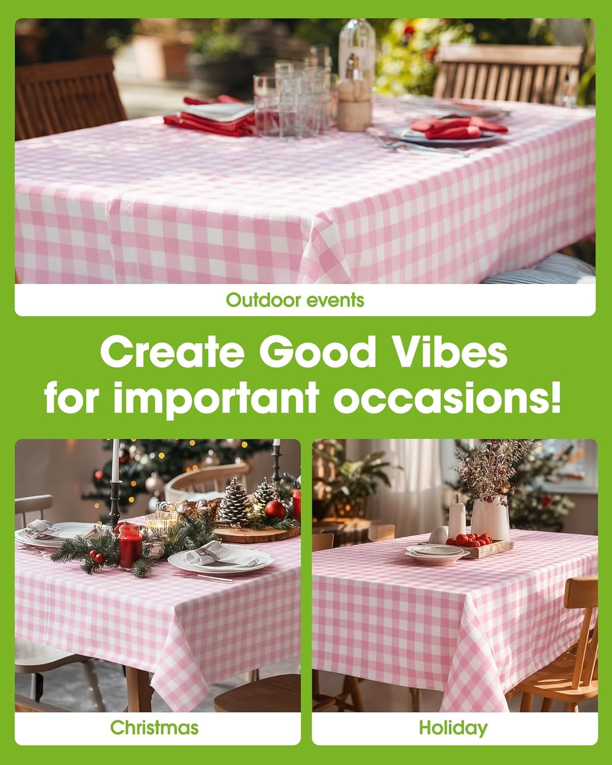 Pureegg Disposable Plastic Tablecloths - Sturdy 54 x 108 Inch Gingham Design, Pink & White Checkered, 8 Pack