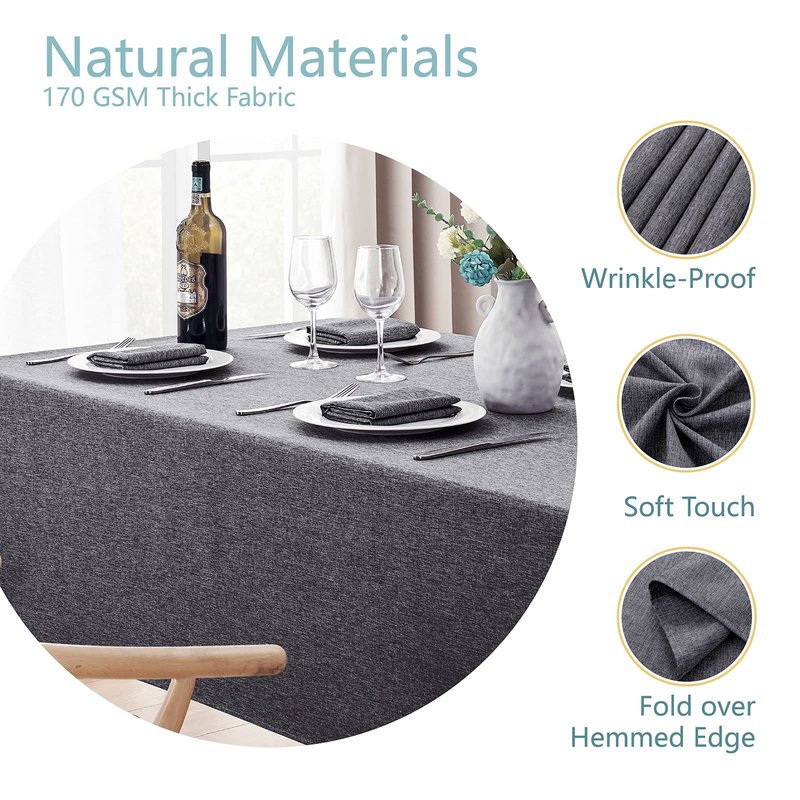 Veblandy Rectangle Tablecloth Linen Textured Waterproof & Stain Resistant Table Cloth Wrinkle Free Decorative Fabric Farmhouse Table Cover for Dining/Party/Buffet/Wedding, 60 x 120 Inch, Dark Grey
