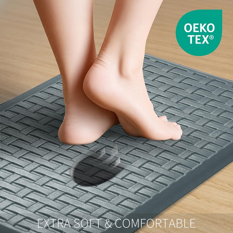 2PCS UKISS Kitchen Rugs, Cushioned Anti Fatigue Kitchen Mats for Floor, Waterproof Kitchen Rug，Non-Slip Comfort Standing Mat for Kitchen (Grey, 17.3"x28"+17.3"x60")