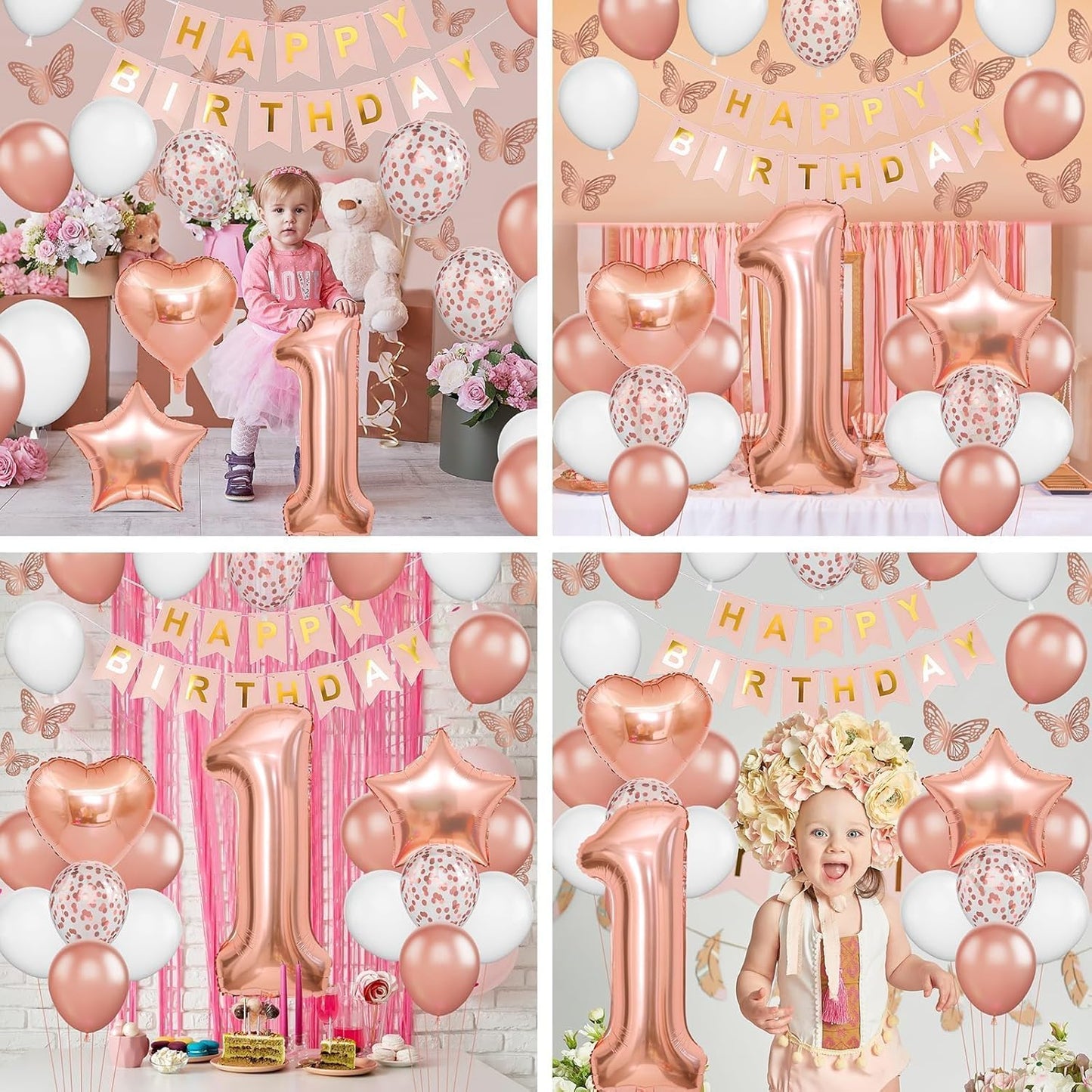 Regine Switzerland 1st Birthday Decoration - Rose Gold Balloon Set with Butterfly Stickers & Foil Balloons