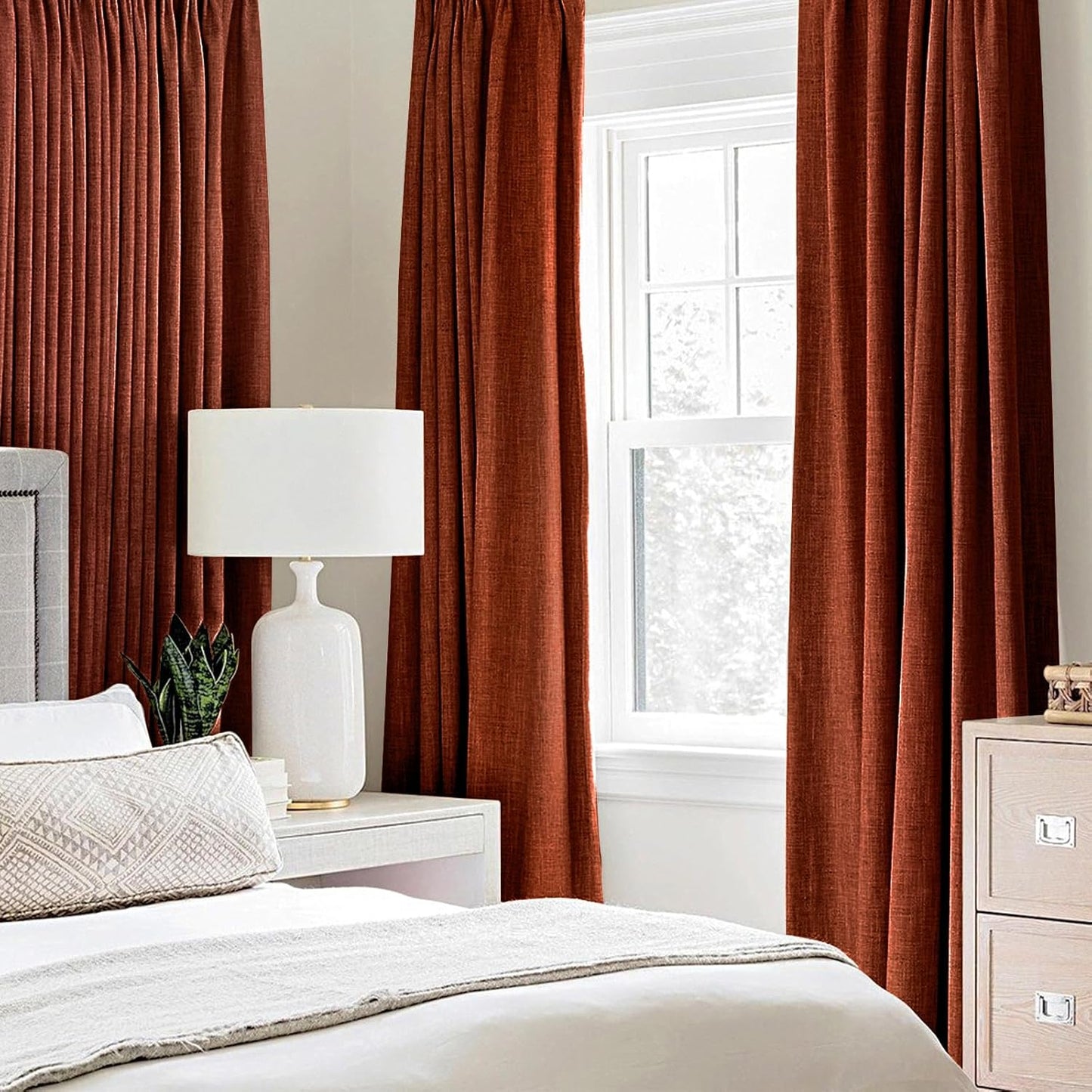 MIULEE Blackout Linen Curtains - Thermal Insulated Burnt Orange Drapes | 52 x 54 Inch (2 Panels) for Bedroom & Living Room