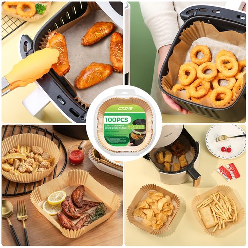 Disposable Air Fryer Paper Liners: 100Pcs 9 In Large Square Non Stick Parchment, Air Fryer Basket Liner for 8Qt - 12Qt Airfryer