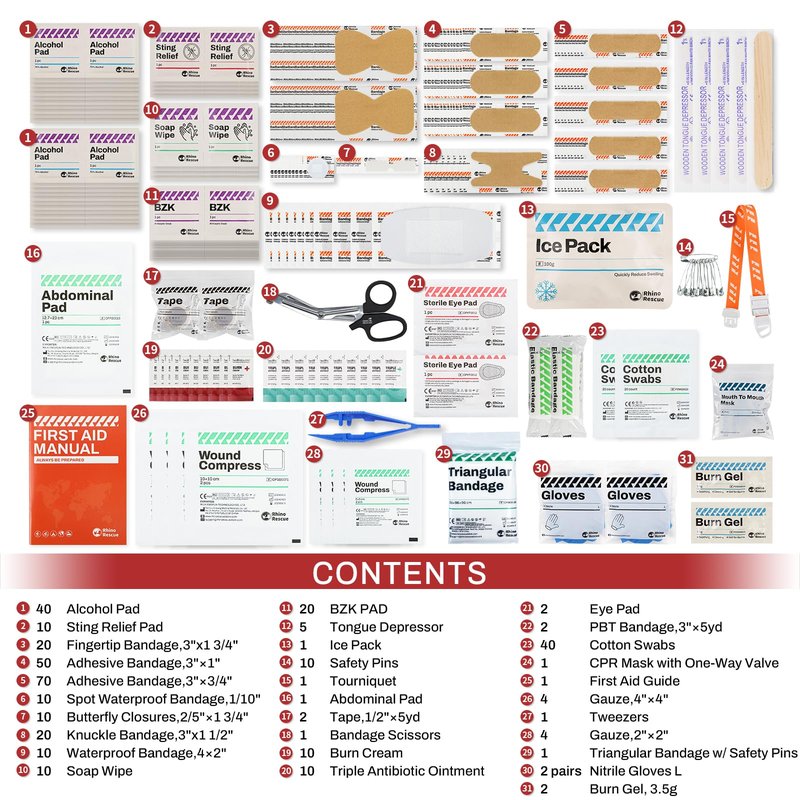 RHINO RESCUE 371 Pieces OSHA All-Purpose First Aid Kit, 100-Person Home & Office Professional Medical Supplies, Ideal for Emergency, School, Business