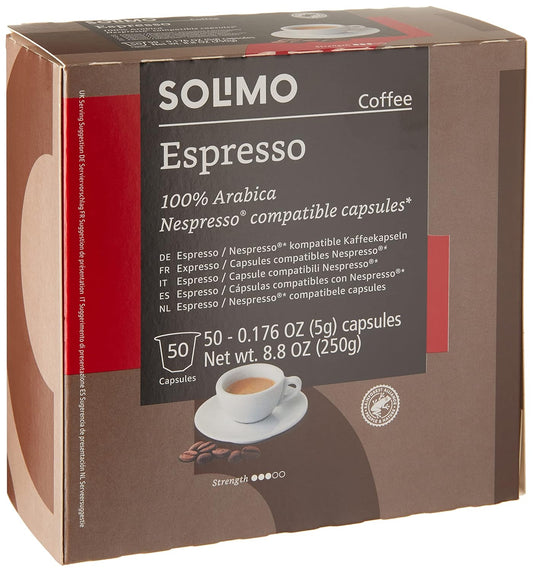 Solimo Espresso Capsules - Medium Roast, Compatible with Original Brewers | 50 Count Pack
