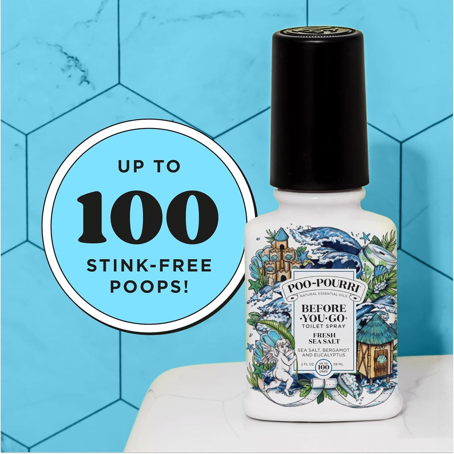 Poo-Pourri Toilet Spray - Fresh Sea Salt Deodorizer | 2 Fl Oz, Up to 100 Uses, TSA Approved