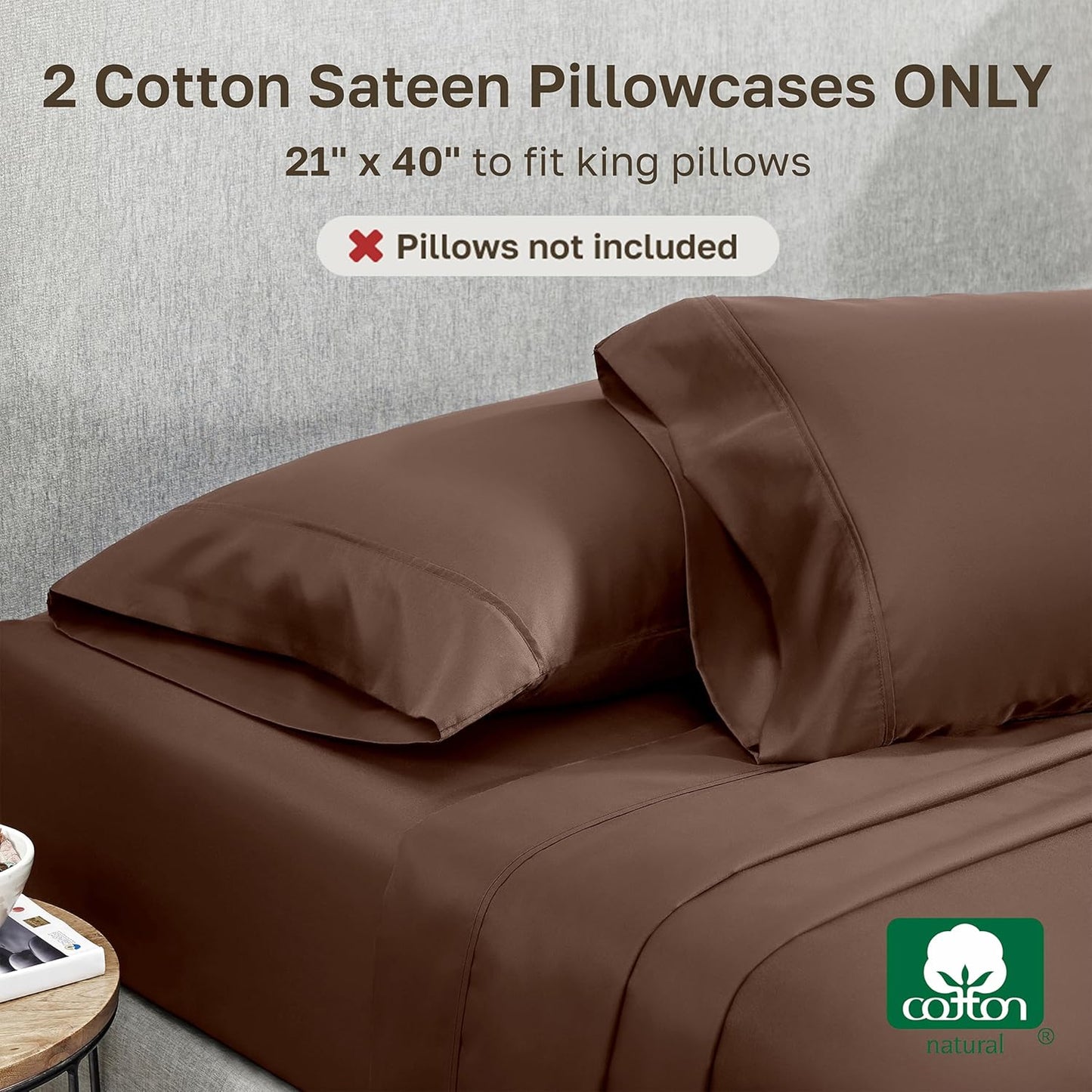 California Design Den Cotton King Pillowcase Set - 400 Thread Count, Soft & Breathable Espresso Brown | Set of 2