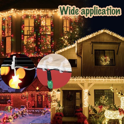 Geegoods Christmas Light Clip,120 Pcs Plastic Outdoor Weatherproof Holiday Gutter Hooks Clips for Outside String Lights Christmas Decoration