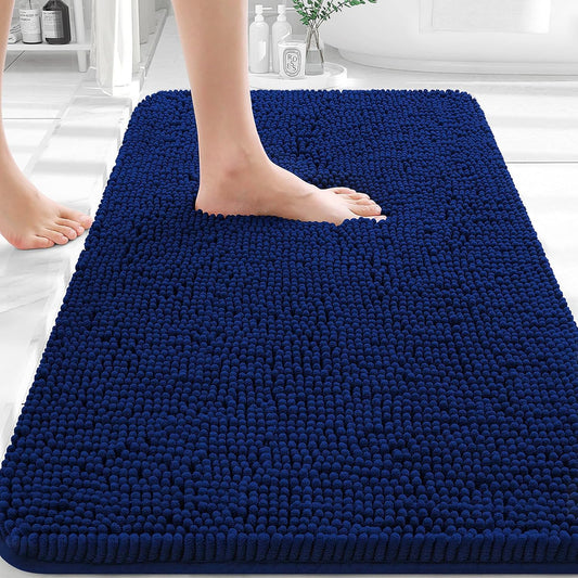 OLANLY Bath Rugs - Extra Soft Chenille, Quick Dry & Absorbent | 36x24 Navy Machine Washable Mats