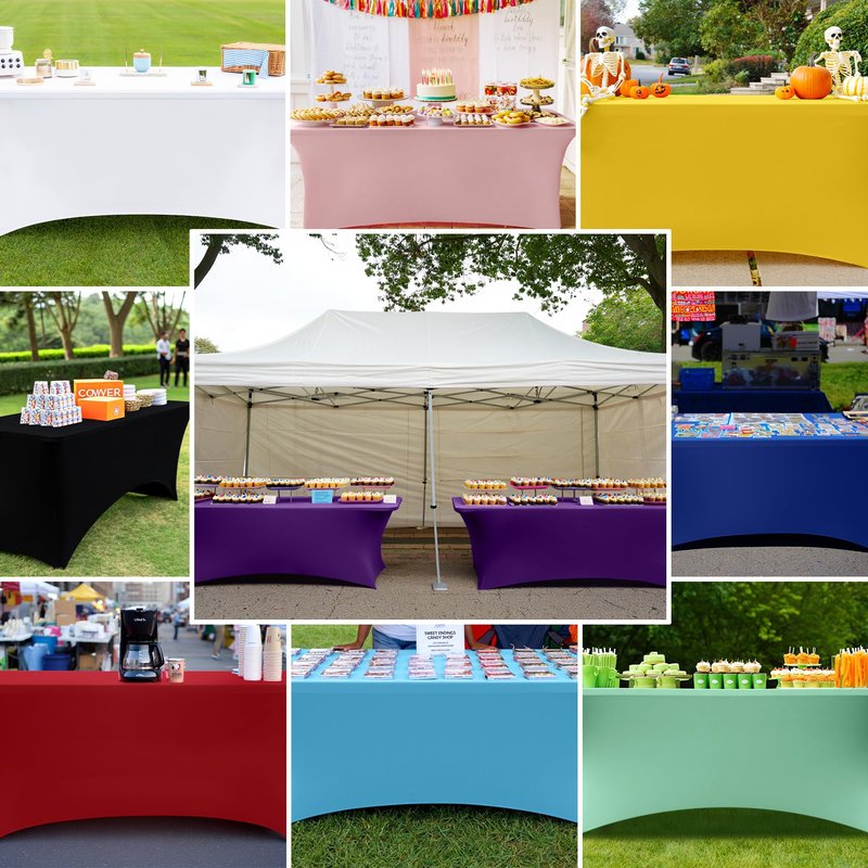 Smiry 2 Pack Spandex Table Cloth 8FT, Elastic Fitted Stretch Tablecloths for Rectangle Tables, Washable Table Cover for Outdoor, Wedding, Banquet & Parties (Purple, 96Lx30Wx30H Inch)