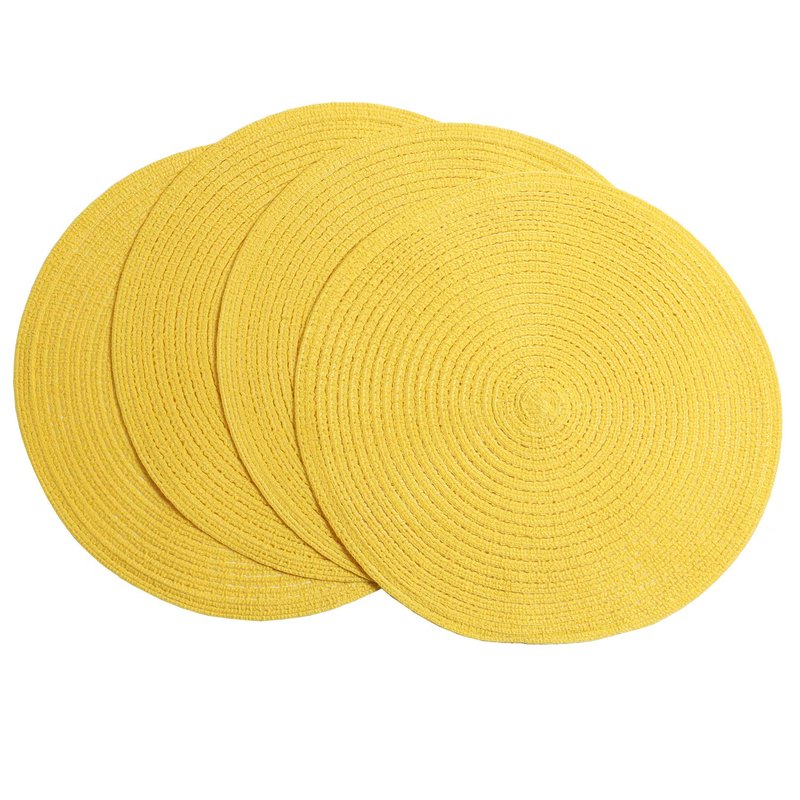 SHACOS Round Braided Placemats Set of 4 Washable Kitchen Table Place Mats Doilies Table Mats for Home Wedding Party Dining Table Decor (Yellow, 4)