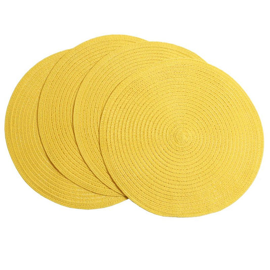 SHACOS Round Braided Placemats Set of 4 Washable Kitchen Table Place Mats Doilies Table Mats for Home Wedding Party Dining Table Decor (Yellow, 4)