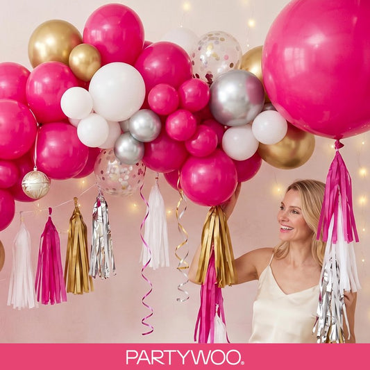PartyWoo Hot Pink Balloons 152 pcs Different Sizes of 18 12 10 5 Inch Magenta Fuchsia Balloon Arch Kit Garland for Baby Shower Wedding Bridal Shower Anniversary Birthday Party Decorations Pink-Y12