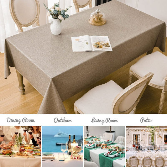 Veblandy Rectangle Tablecloth Linen Textured Waterproof & Stain Resistant Table Cloth Wrinkle Free Decorative Fabric Farmhouse Table Cover for Dining/Party/Buffet/Wedding, 60 x 104 Inch, Mocha