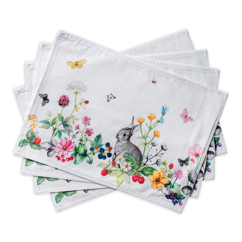 Maison d' Hermine Placemats Set of 4 100% Cotton Washable Cloth Place Mats Reusable Table Mats for Kitchen Dining Party Wedding Gifts for Mothers Day Spring/Summer (Printemps, 13" x 19")