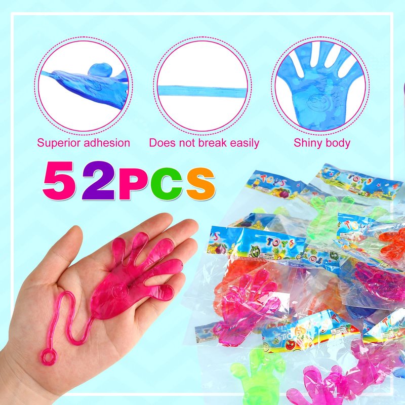 Siwarm Easter Egg Fillers- 52 pcs Sticky Hands, Party Favors for Kids 4-8 8-12 Goodie Bag Stuffers Treasure Box Prizes Mini Stretchy Hands Fidget Toys Birthday Gifts for Boys Girls Teens