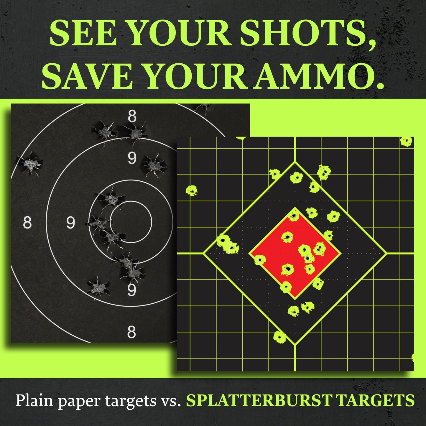 Splatterburst Targets - 18 x 24 inch - Sight in Splatter Target - Easily See Your Shots Burst Bright Fluorescent Yellow Upon Impact - Made in USA (10 Pack)