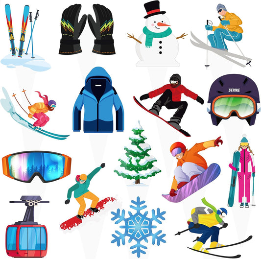 Skiennix Skiing Party Cupcake Toppers - 48 Pcs Winter Decorations for Birthday & Baby Showers