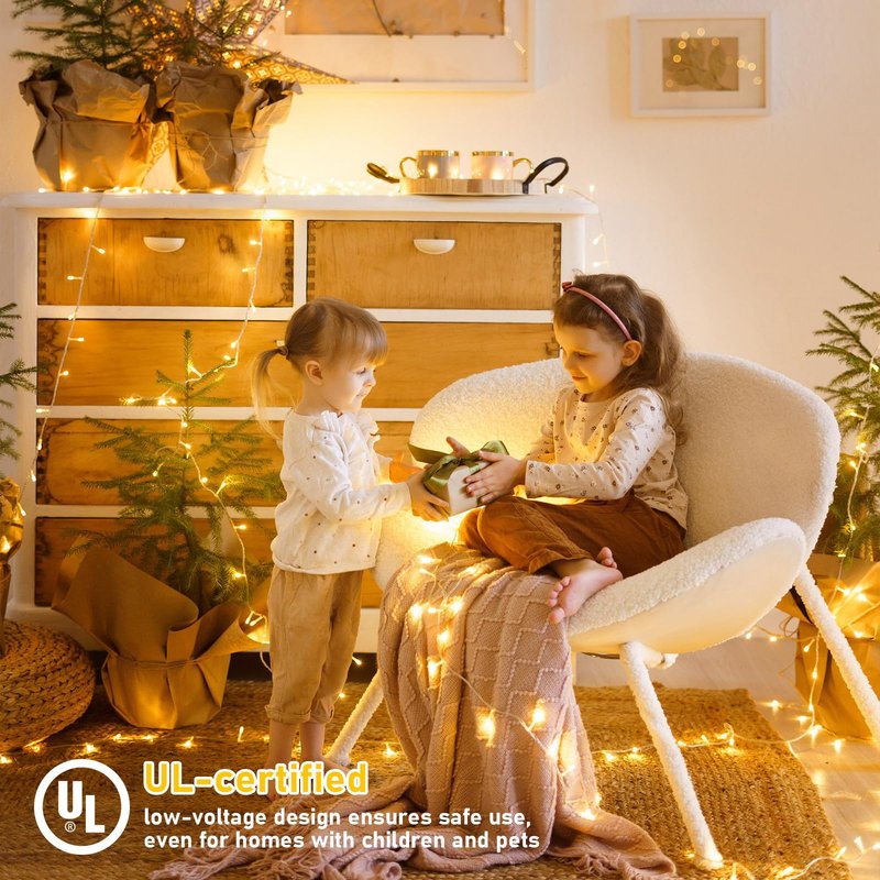 JMEXSUSS 150 LED Christmas Lights Indoor Plug in, Connectable Warm White Christmas Lights for Bedroom, 59ft 8 Modes Twinkle Fairy Light Outdoor for Room Classroom Party Christmas Tree Decor