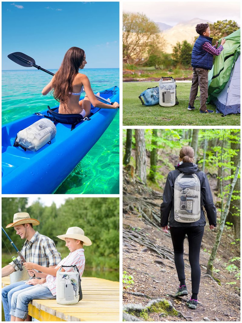 HEETA Dry Bag Waterproof for Women Men, Roll Top Lightweight Dry Storage Bag Backpack with Phone Case for Travel Swimming Boating Kayaking Paddle Board Camping Beach Accessories (White, 30L)
