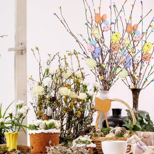 ToBeIT 26pcs Easter Egg Flower Stems Decorations Artificial Easter Spray Vine Eggs Spring Flowers with Easter Egg for Flower Arrangements Wreath Centerpiece