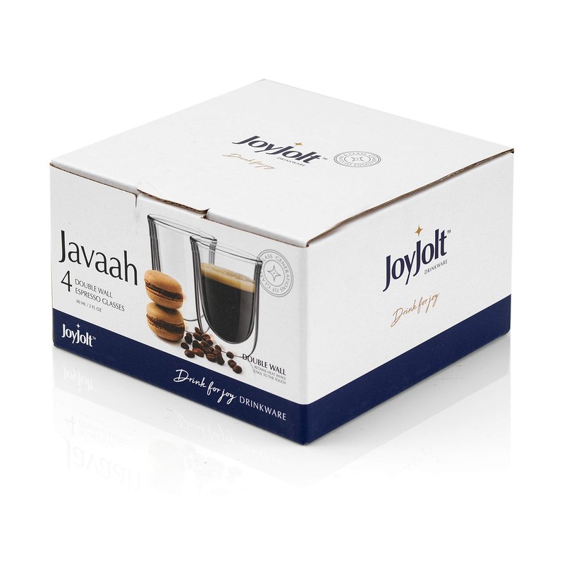 JoyJolt Javaah Double Walled Espresso Glasses Espresso Cups Set of 4 | 2-Ounces