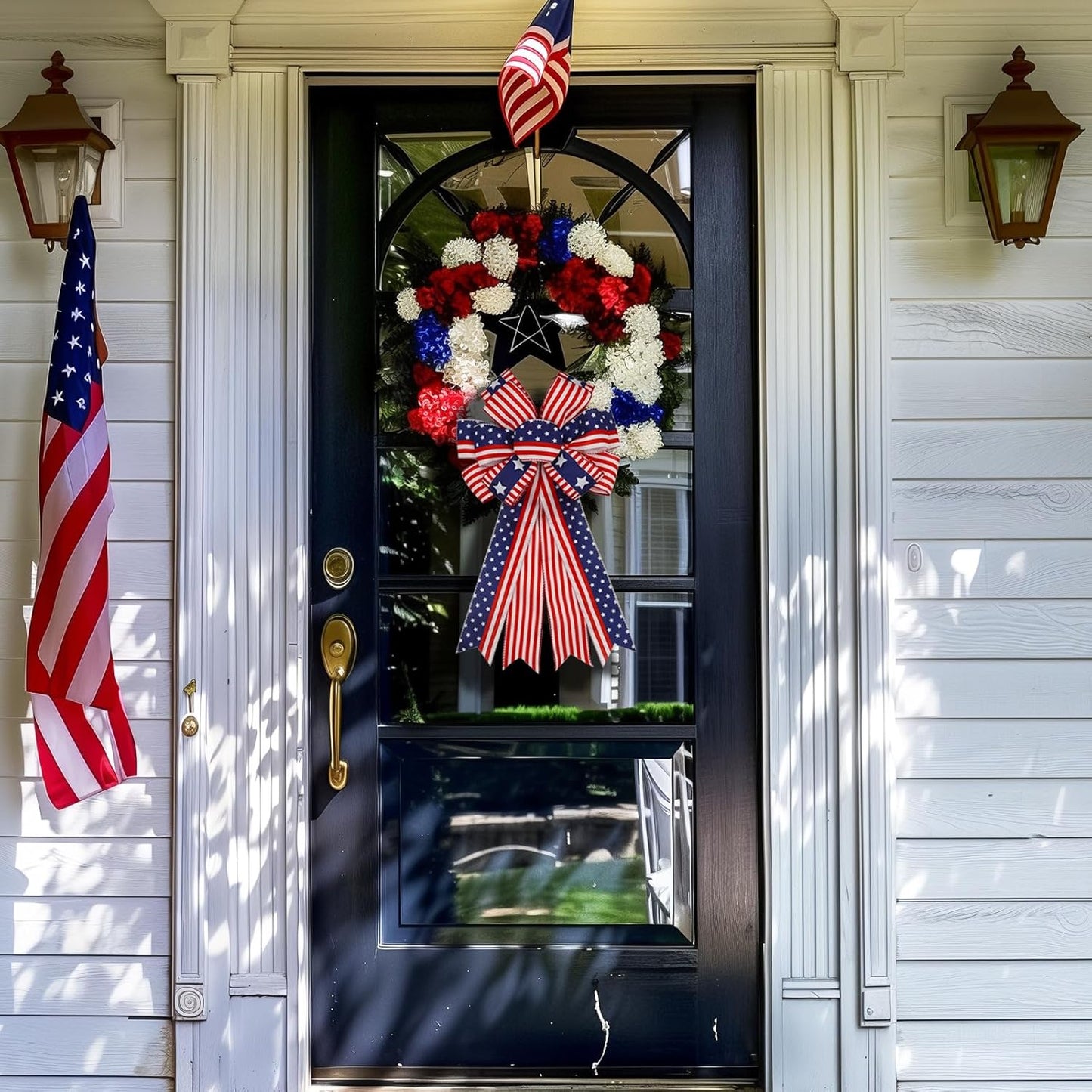 Skiennix Large 4th of July Bows - Pre-Tied Patriotic Wired Ribbon Bows, 20x11 Inch, 2 Pack (Red)