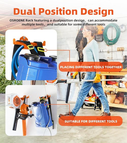 Heavy-Duty Backpack Leaf Blower Hanger - Wall Mount with Tube Hook for Garage Organization