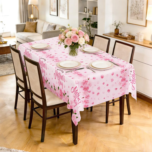 QZYL 3 Pack Mothers Day Table Cloths, 108" x 54" Mother's Day Decorations, Plastic Pink Disposable Table Decor with Roses Floral Flowers, Waterproof Rectangular Tablecloth for Best Mom Party Supplies