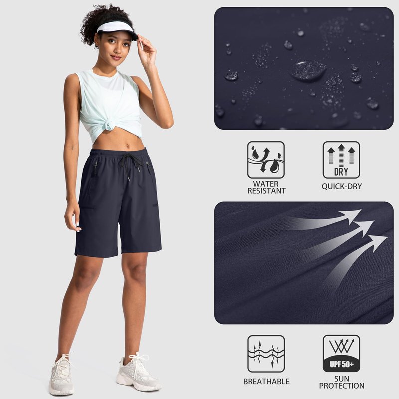 SANTINY Women's 5''/ 7''/9'' Hiking Cargo Shorts Quick Dry Lightweight Summer Shorts for Women Athletic Golf Zipper Pockets(Navy_L)