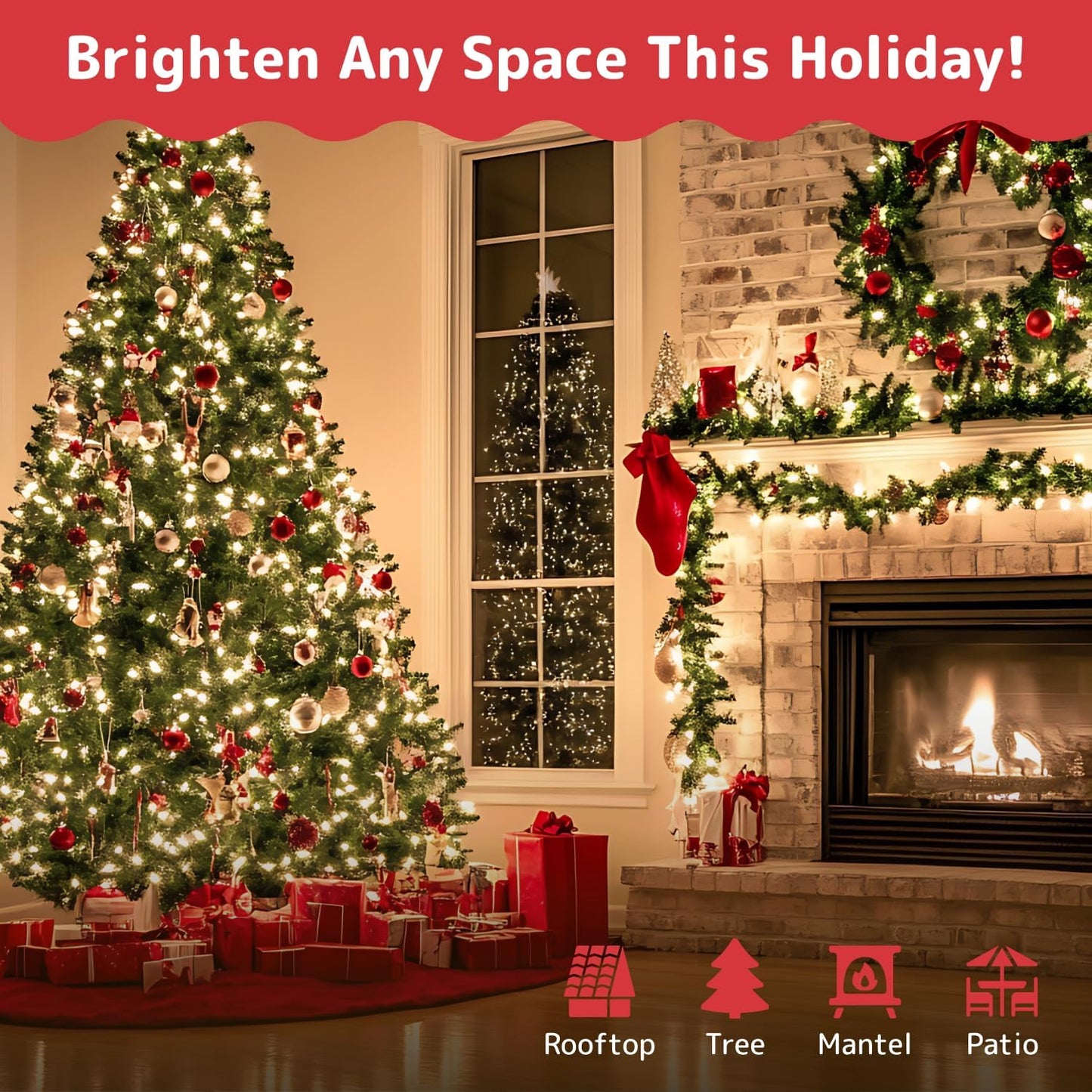 PREXTEX 100-Count Ultra Bright Christmas Lights - 20 ft Clear String Lights on White Wire for Indoor/Outdoor Decor