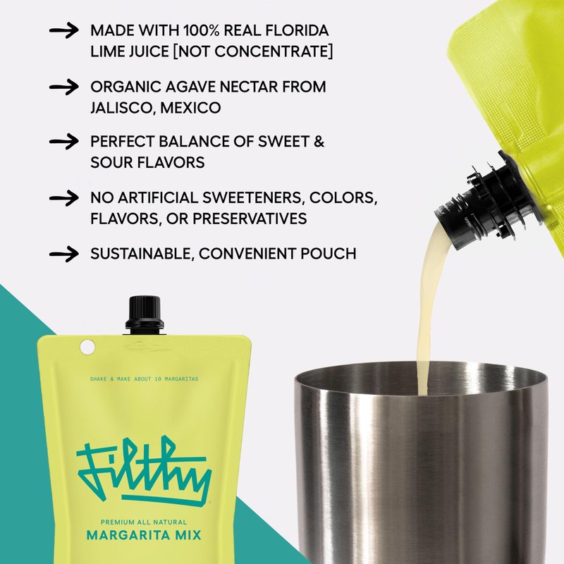 Filthy Margarita Mix, Premium Cocktail Mixer, All-Natural, Non-GMO, Vegan & Gluten-Free, Made with 100% Fresh Florida Lime Juice and Organic Agave Nectar from Jalisco Mexico, 32 Oz Pouch