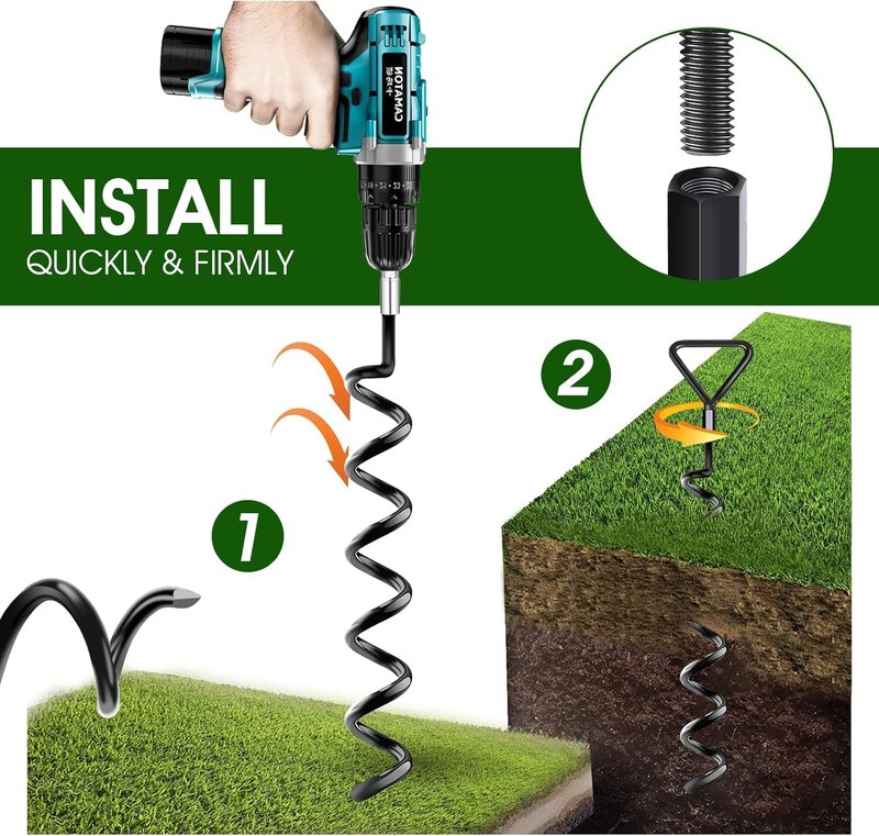 Trampoline Stakes Ground Anchors Screw in, Trampoline Anchors with Strong Straps, Spiral Earth Swing Set Anchor Heavy Duty for Trampolines(Black-8Pack)