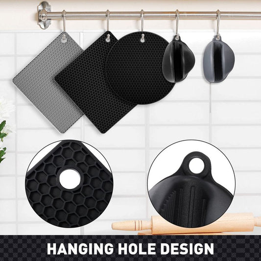 Remagr 12 Pack Silicone Trivet Mats Hot Pads with Silicone Oven Mitts Non Slip Pot Holders Heat Resistant Trivet Pads Cooking for Kitchen Counter Table Placemats (Black, Gray)
