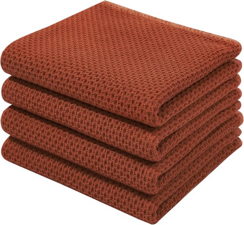 Homaxy 100% Cotton Waffle Weave Dish Towels - Ultra Soft & Absorbent Quick Drying | 13 x 28 Inches, 4-Pack, Rust