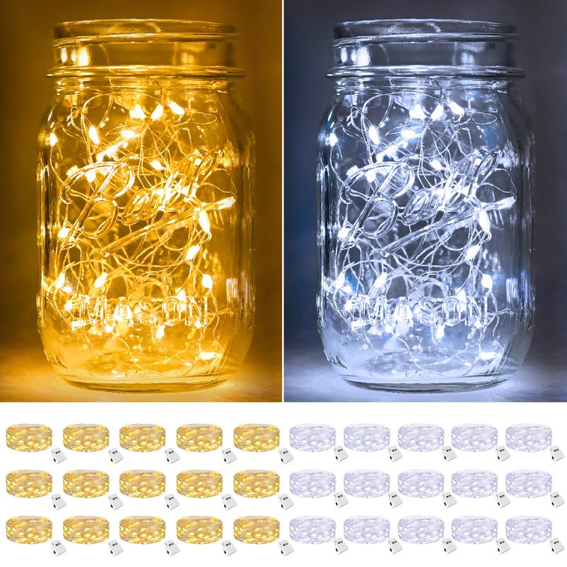 btfarm 30 Pack Fairy Lights Battery Operated [3 Modes], 7ft 20 Led Twinkle Lights String Lights Waterproof Bulk Small Mini Silver Wire for Christmas Mason Jars Wedding Table Centerpiece