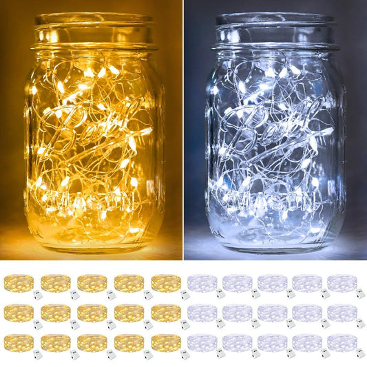 btfarm 30 Pack Fairy Lights Battery Operated [3 Modes], 7ft 20 Led Twinkle Lights String Lights Waterproof Bulk Small Mini Silver Wire for Christmas Mason Jars Wedding Table Centerpiece