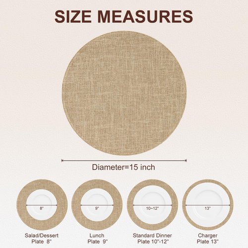 homing 15 Inch Round Cloth Placemats Set of 6, Cotton Linen Blend Washable Table Mats, Farmhouse Dining Place Mats for Indoors & Outdoors, Easy to Clean, Linen