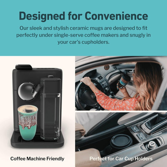 NOVA CERAMICS Travel Mug On the Go Coffee Tumbler Microwave & Dishwasher Safe Green Tumbler - Gifts For Women Men Him Her 16oz Nebula