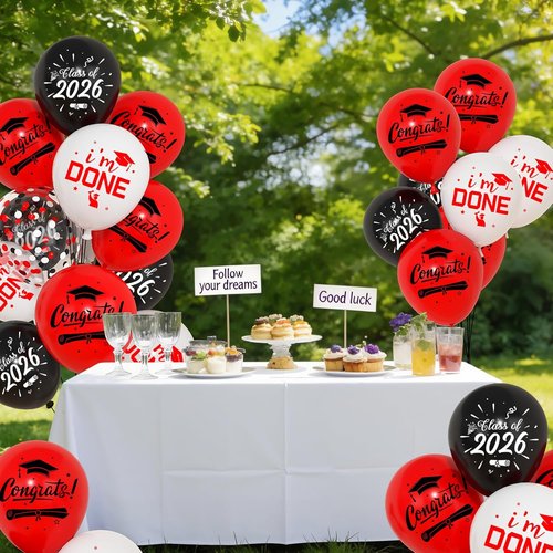Graduation Balloons Set by [Brand Name] - 72pcs Red & Black Metallic Confetti Balloons for Class of 2026 Party Decorations