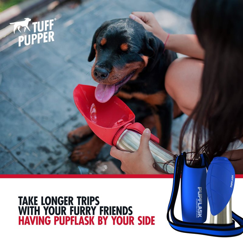 Tuff Pupper PupFlask Insulated Neoprene Dog Water Bottle Holder Sling with Wide Adjustable Shoulder Strap, Great for Travel, Walking, Hiking, Portable Pet Water Bottle Holder (40 OZ, Nebulas Blue)
