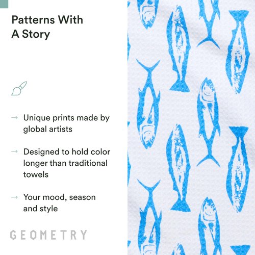 GEOMETRY Tea Towels – Spring & Summer Collection – Quick-Dry, Ultra-Absorbent, Reusable Microfiber Kitchen Towels for Drying & Cleaning - Coastal Catch - 1 Pack