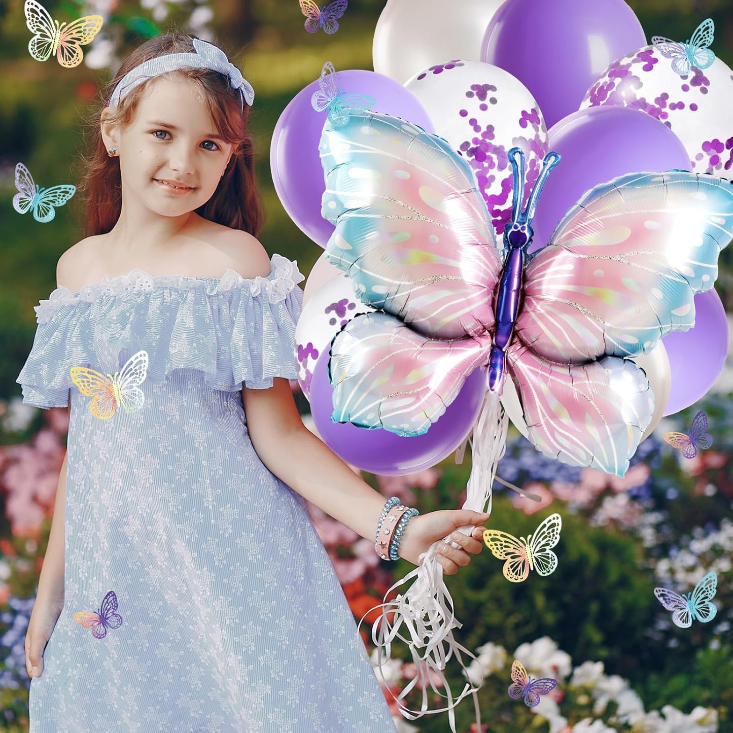 Butterfly Birthday Decoration - Purple Party Decor with Balloons & Happy Birthday Banner | 3D Stickers & Tablecloth