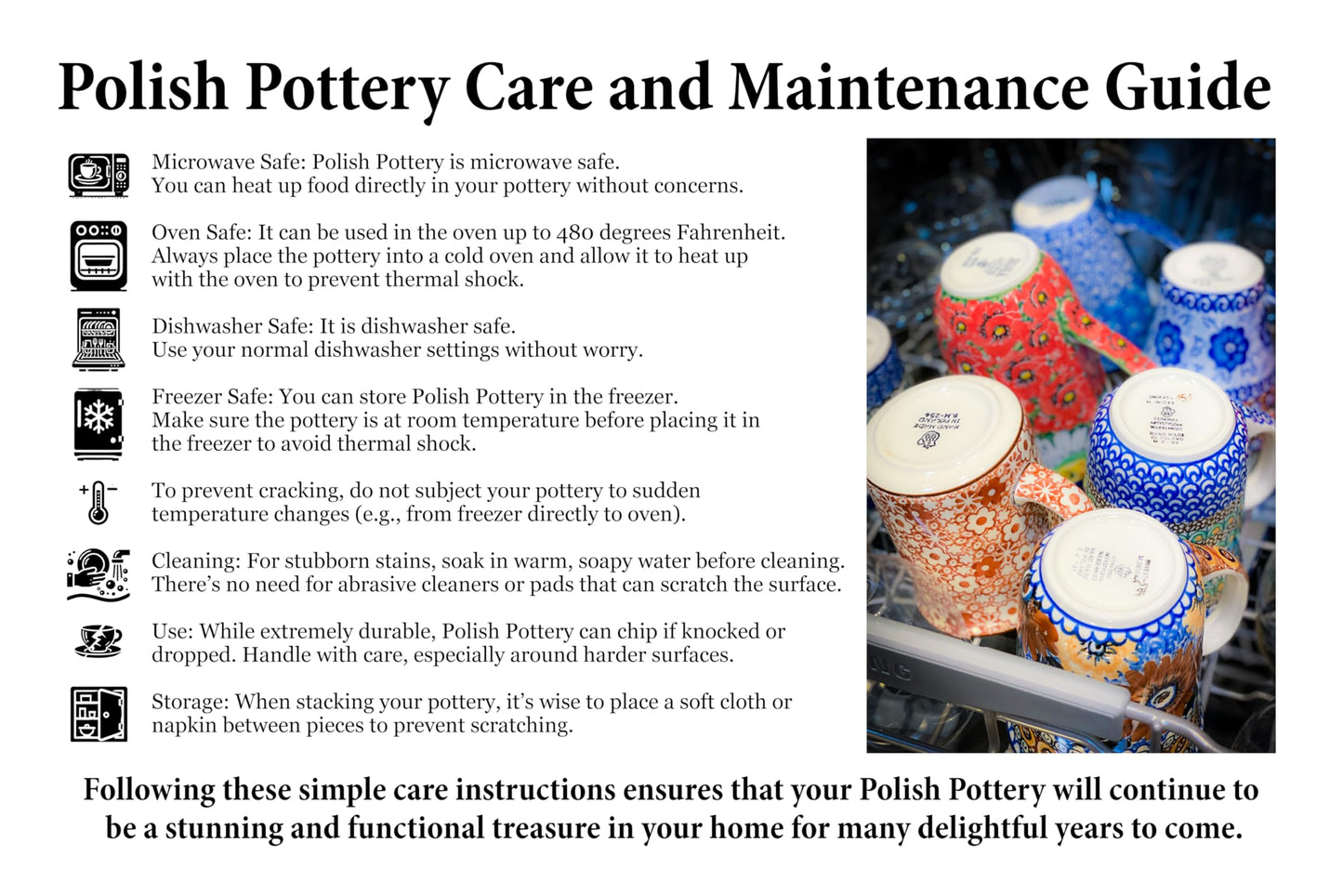 Polmedia Polish Pottery Mug 11 oz - Pansy Morning Pattern Handmade in Boleslawiec Poland by Ceramika Bona + Certificate of Authenticity
